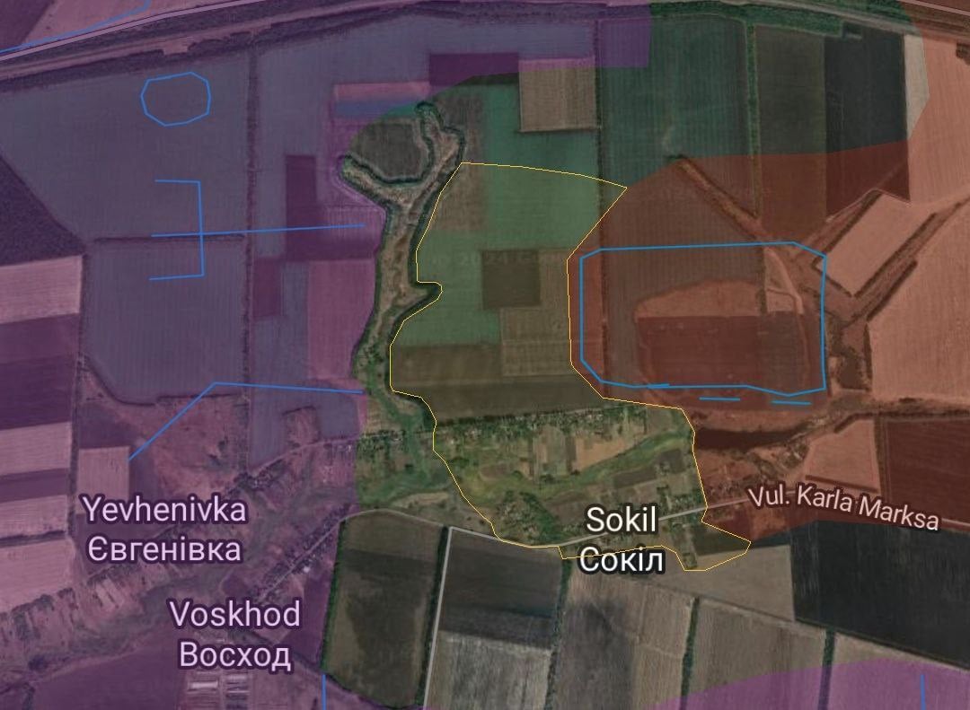 Международные ТГ-каналы сообщают, что село Сокол в ДНР перешло под контроль Армии России, кроме того передовые части уже закрепились на восточной окраине села Евгеновка