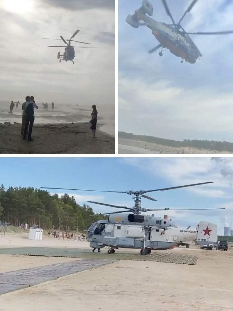 В Ленобласти военный вертолёт напугал отдыхающих на пляже  Жители Соснового Бора опубликовали в соцсетях видео, как военный вертолёт низко летает над городским пляжем и распугивает отдыхающих. Воздушные потоки от вертушек облили людей водой с песком, а им пришлось разбегаться, хватая улетающие вещи.  Судя по кадрам, это был поисково-спасательный вертолёт морской авиации Ка-27ПС. Он участвовал в пропагандистской акции «Сила V Правде», проходившей в Сосновом Бору с 28 по 30 июня «в поддержку участников СВО».   Подписаться   Новости СПБ